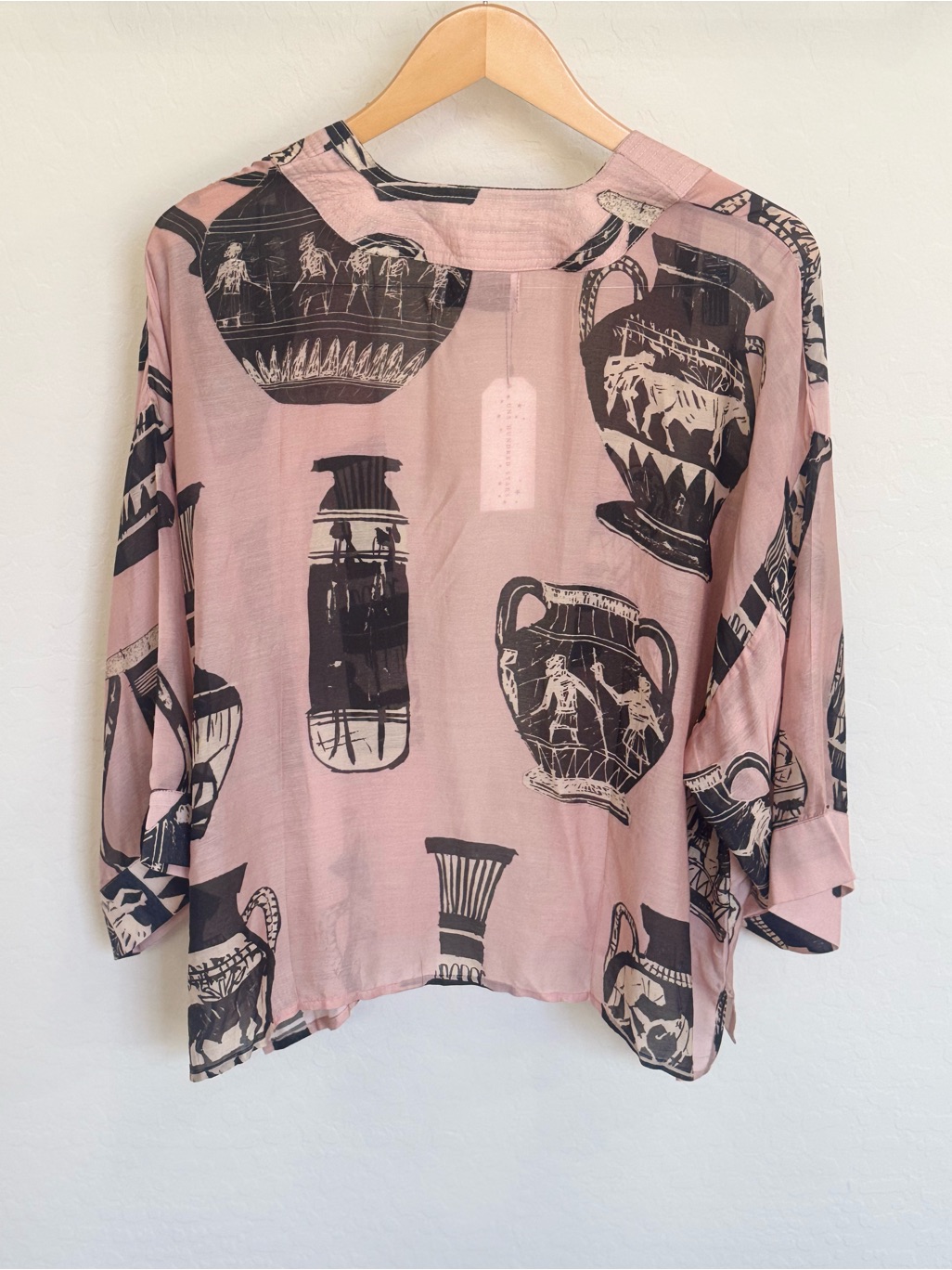 One Hundred Stars Plaster Pink Greek Pots Kimono Jacket Boho Modal Cupro Os — image 3 of 5